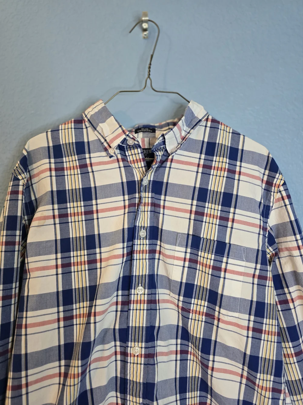 J. Crew Blue, White and Red Plaid Button-Down Shirt Sz L